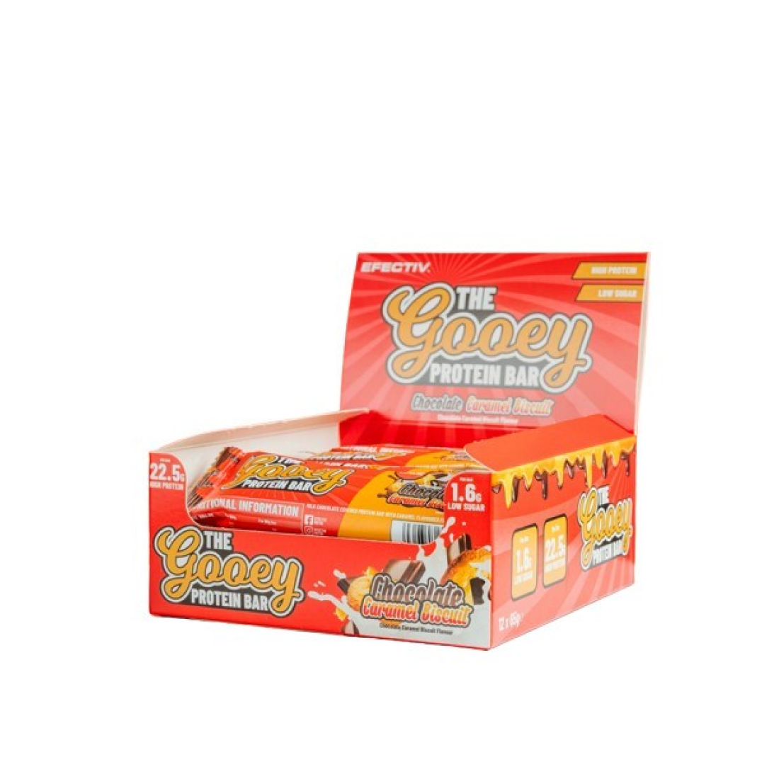 EFECTIV NUTRITION THE GOOEY PROTEIN BAR CHOCOLATE CARAMEL BISCUIT - 12 X 65G
