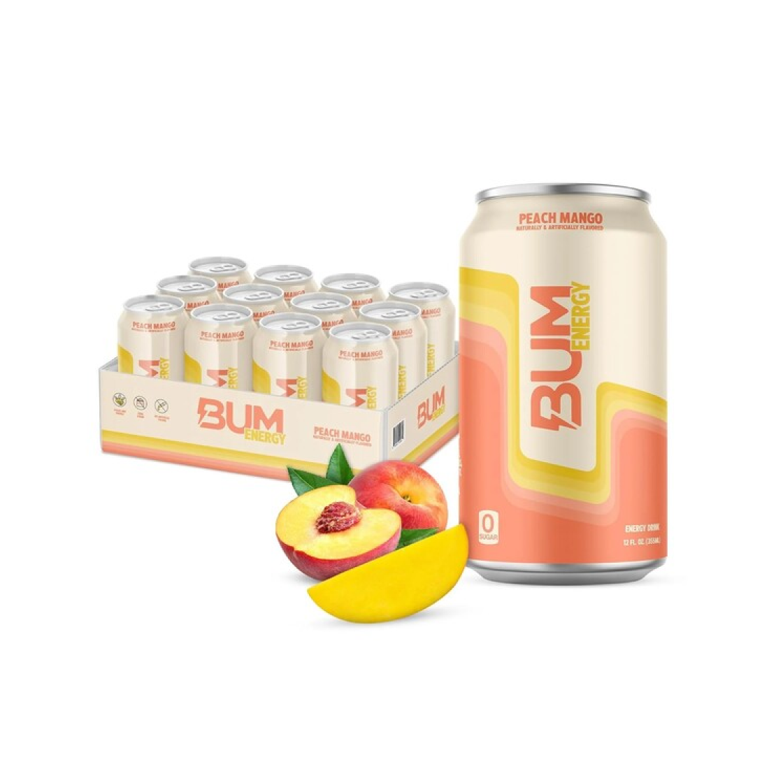 RAW NUTRITION BUM ENERGY PEACH MANGO - 12 X 355 ML