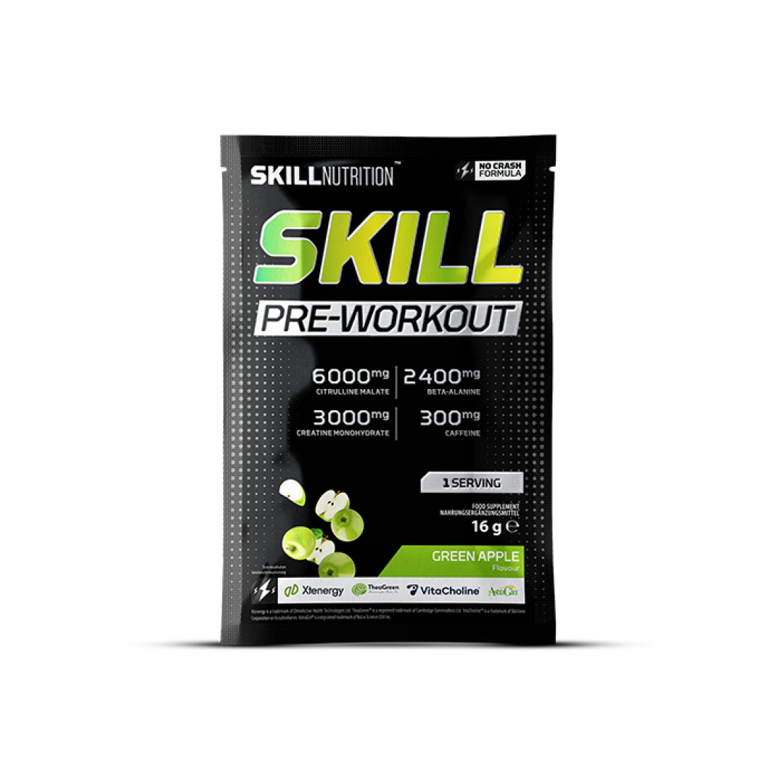 SKILL NUTRITION SKILL PRE-WORKOUT GREEN APPLE - 16 GRAMS (1 SERVING)