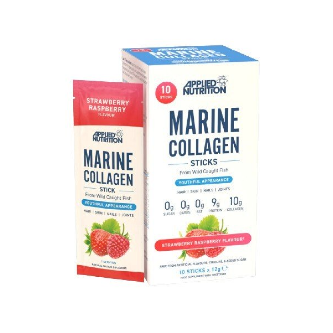 APPLIED NUTRITION MARINE COLLAGEN STICKS STRAWBERRY RASPBERRY - 10 X 12G