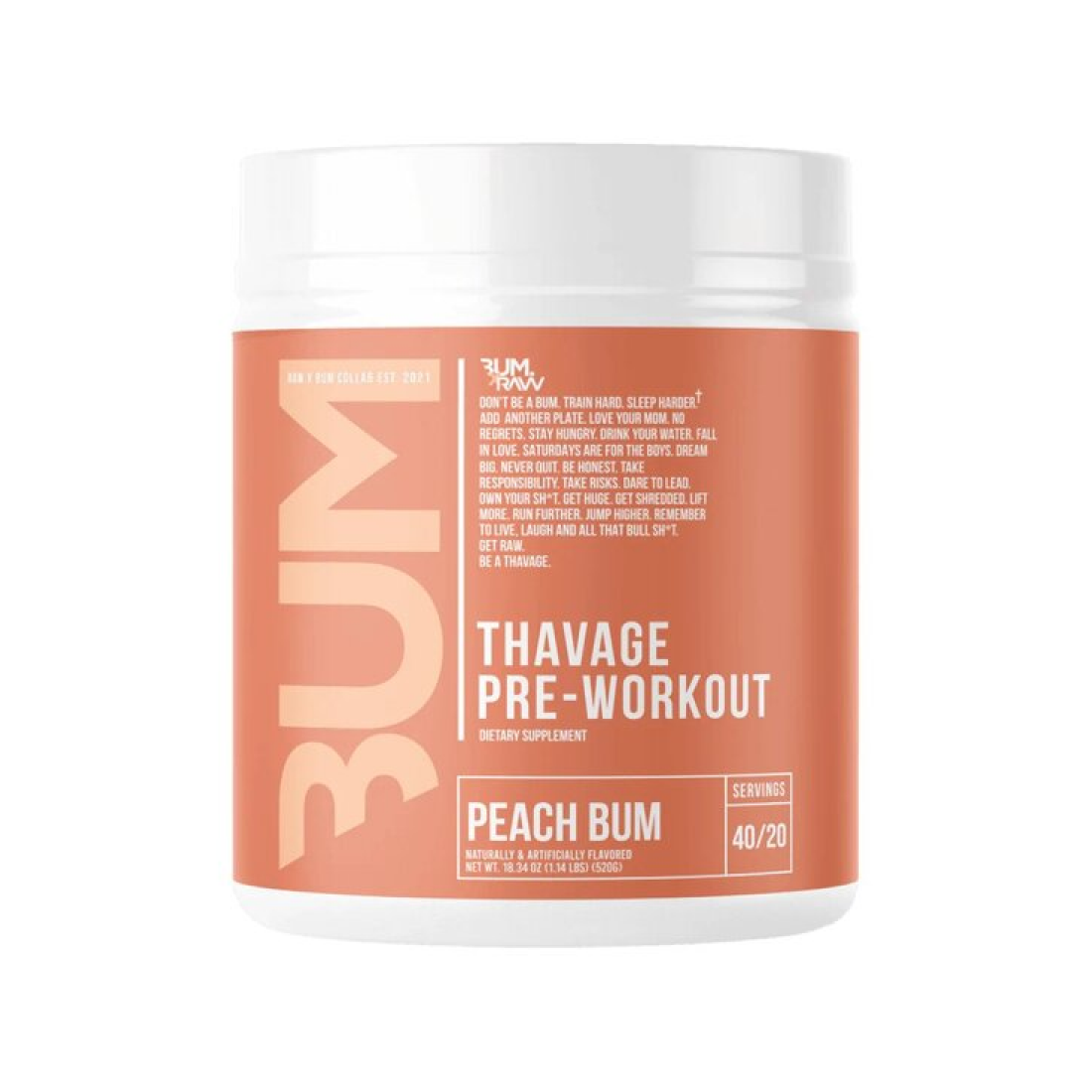 RAW NUTRITION THAVAGE PRE-WORKOUT PEACH BUM - 520 GRAMS