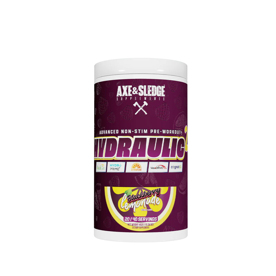 AXE & SLEDGE HYDRAULIC V2 NON-STIM PRE-WORKOUT BLACKBERRY LEMONADE - 452 GRAMS