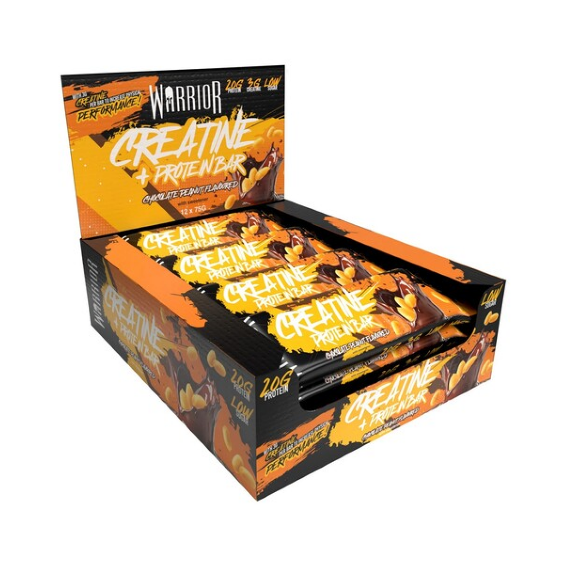 WARRIOR CREATINE + PROTEIN BAR CHOCOLATE PEANUT - 12 X 75G