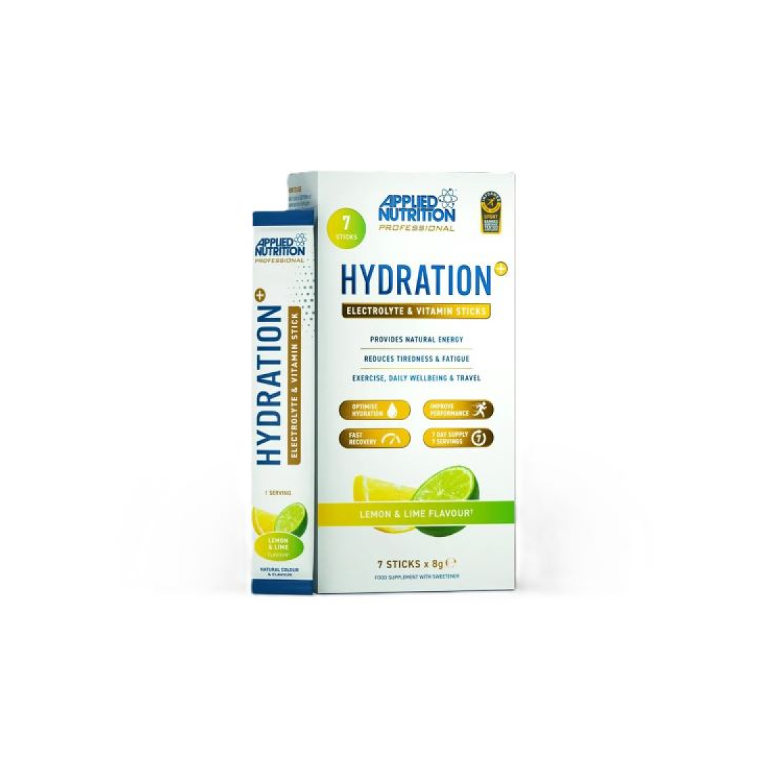 APPLIED NUTRITION HYDRATION + ELECTROLYTE & VITAMIN POWEDER STICK PACKS LEMON & LIME - 7 X 8G