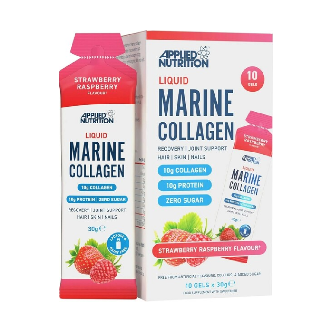 APPLIED NUTRITION LIQUID MARINE COLLAGEN STRAWBERRY RASPBERRY - 10 X 30G