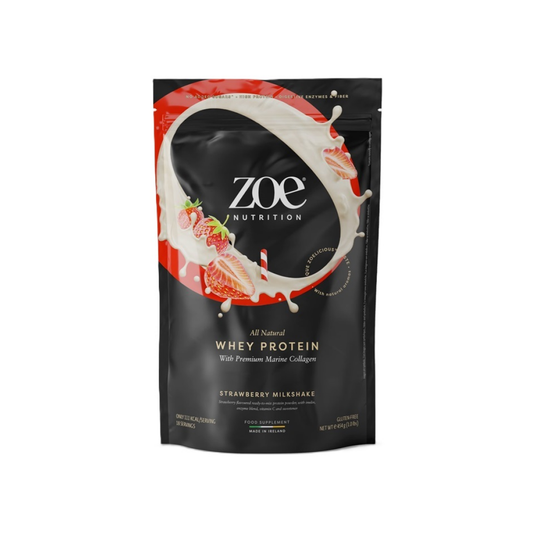 ZOE NUTRITION WHEY PROTEIN WITH PREMIUM MARINE COLLAGEN STRAWBERRY MILKSHAKE - 454 GRAMS