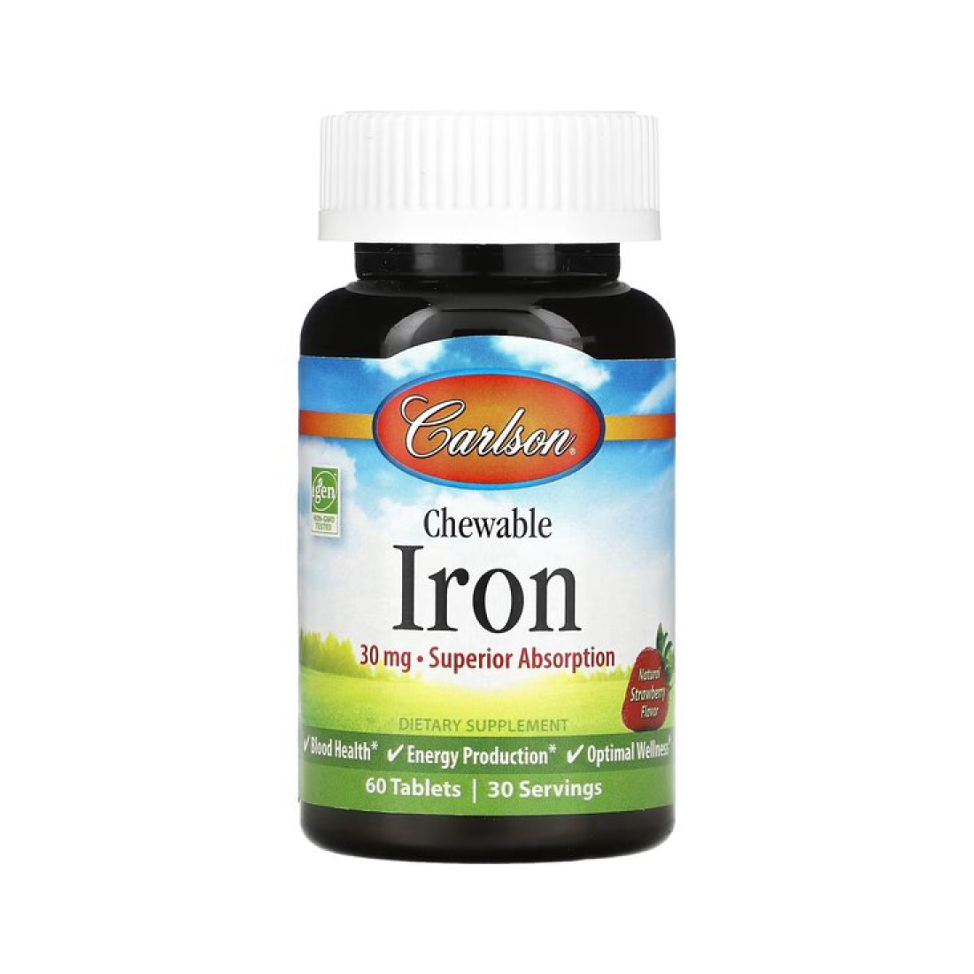 CARLSON LABS CHEWABLE IRON 30MG STRAWBERRY - 60 TABLETS