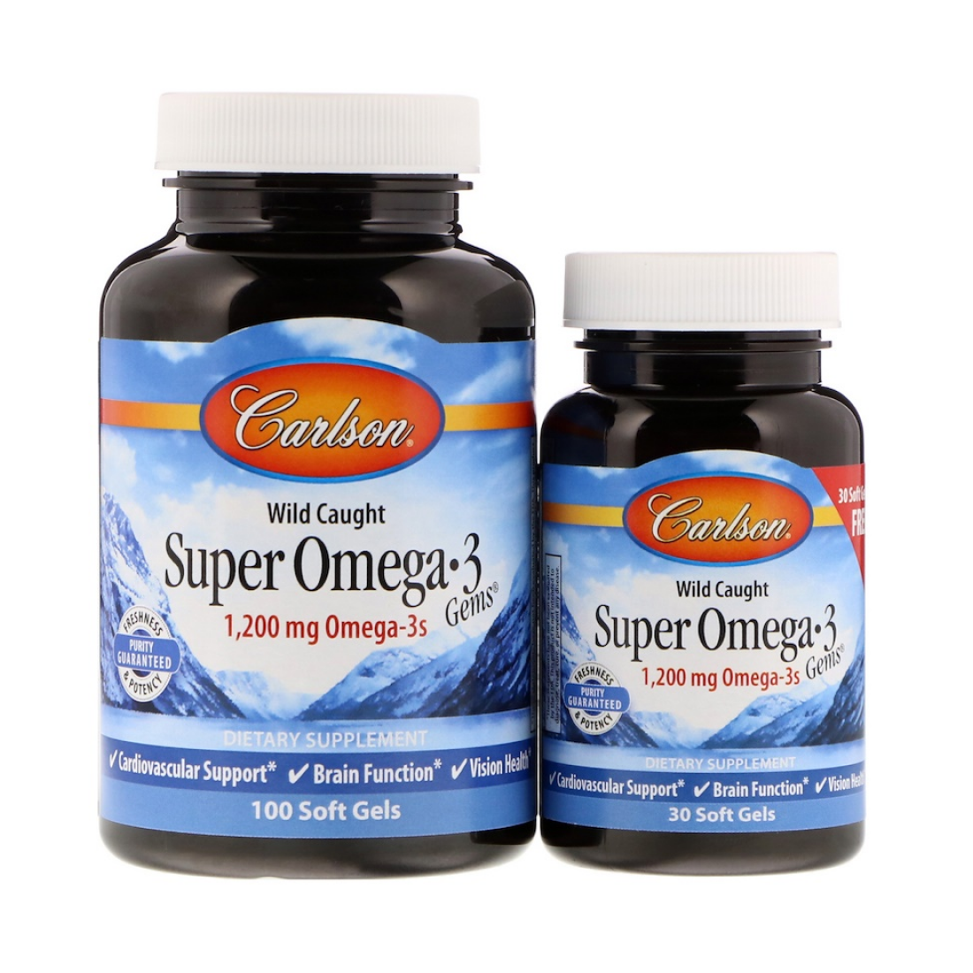 CARLSON LABS WILD CAUGHT SUPER OMEGA-3 GEMS 1200MG - 100 + 30 SOFTGELS