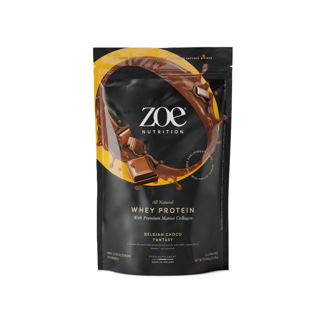 ZOE NUTRITION WHEY PROTEIN WITH PREMIUM MARINE COLLAGEN BELGIAN CHOCO FANTASY - 454 GRAMS