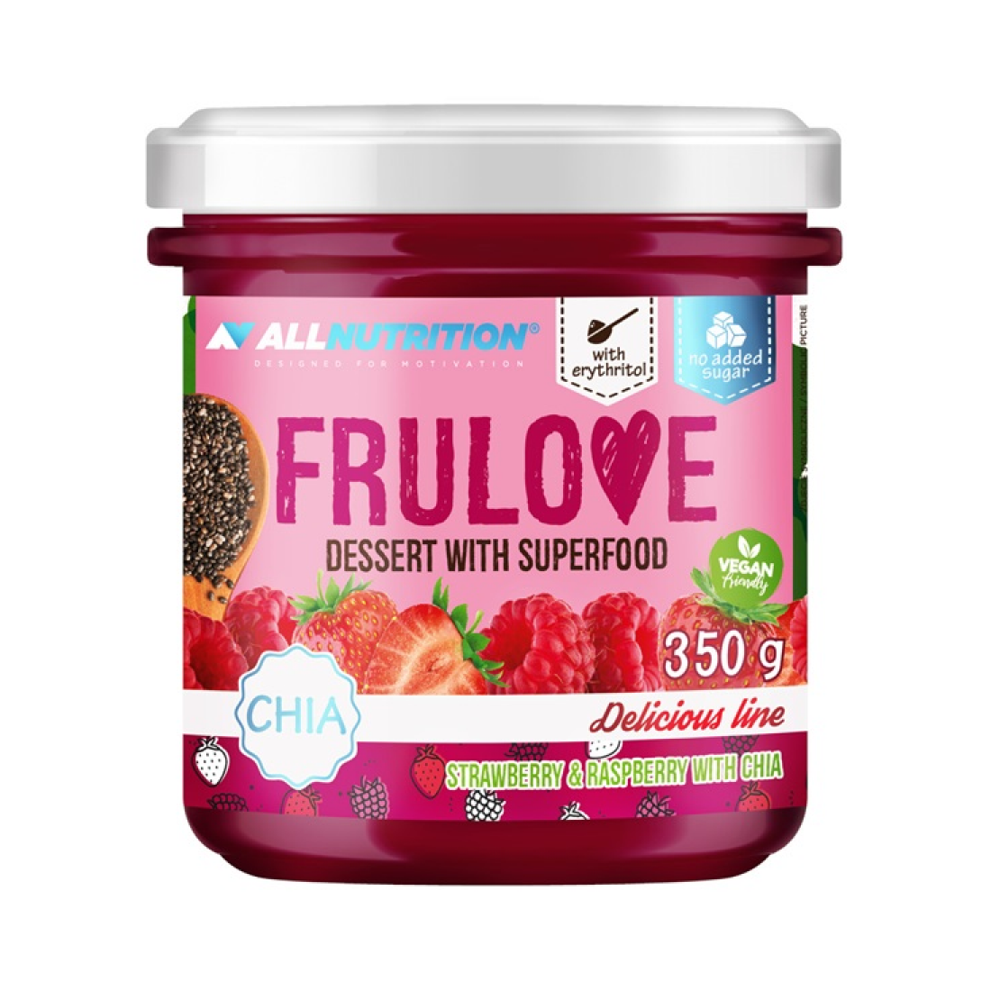 ALLNUTRITION FRULOVE DESSERT WITH SUPERFOOD STRAWBERRY & RASPBERRY WITH CHIA - 350 GRAMS