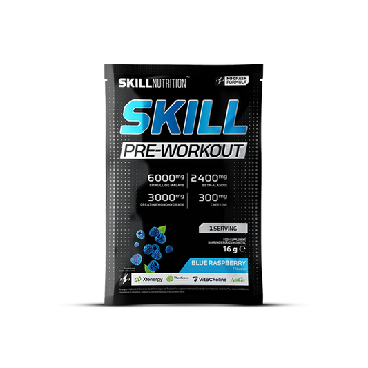 SKILL NUTRITION SKILL PRE-WORKOUT BLUE RASPBERRY - 16 GRAMS (1 SERVING)