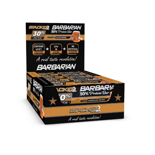 STACKER2 EUROPE BARBARIAN 30% PROTEIN BAR CHOCOLATE TOFFEE - 12 X 45G