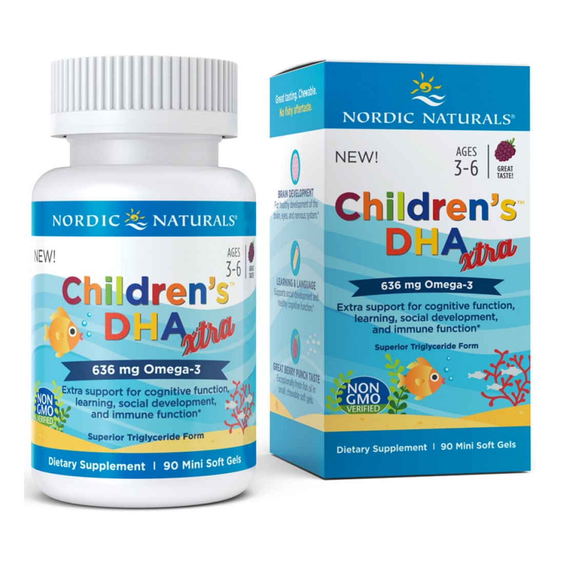 NORDIC NATURALS CHILDREN'S DHA XTRA FISH OIL 636MG BERRY PUNCH - 90 MINI SOFTGELS
