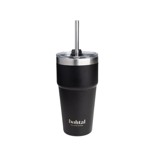 SMARTSHAKE BOHTAL DOUBLE INSULATED TRAVEL MUG WITH STRAW BLACK - 600ML