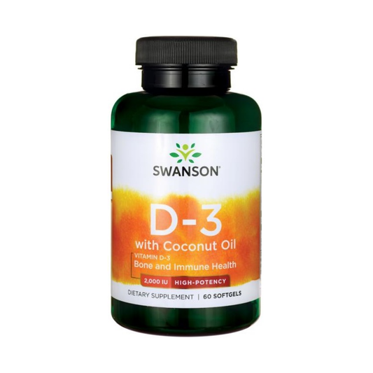 SWANSON VITAMIN D-3 WITH COCONUT OIL 2000 IU - 60 SOFTGELS