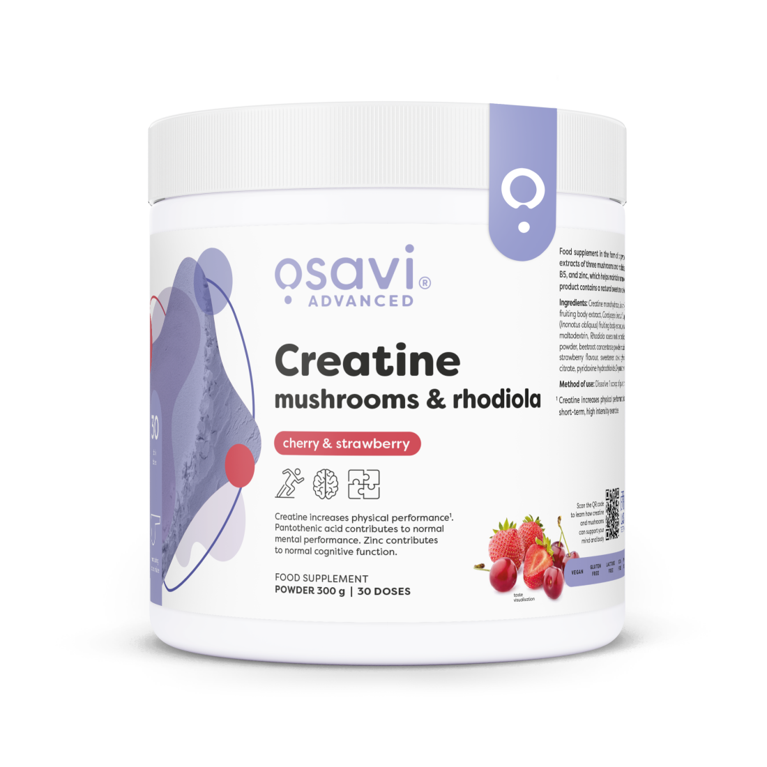 OSAVI CREATINE MUSHROOMS & RHODIOLA CHERRY & STRAWBERRY - 300 GRAMS