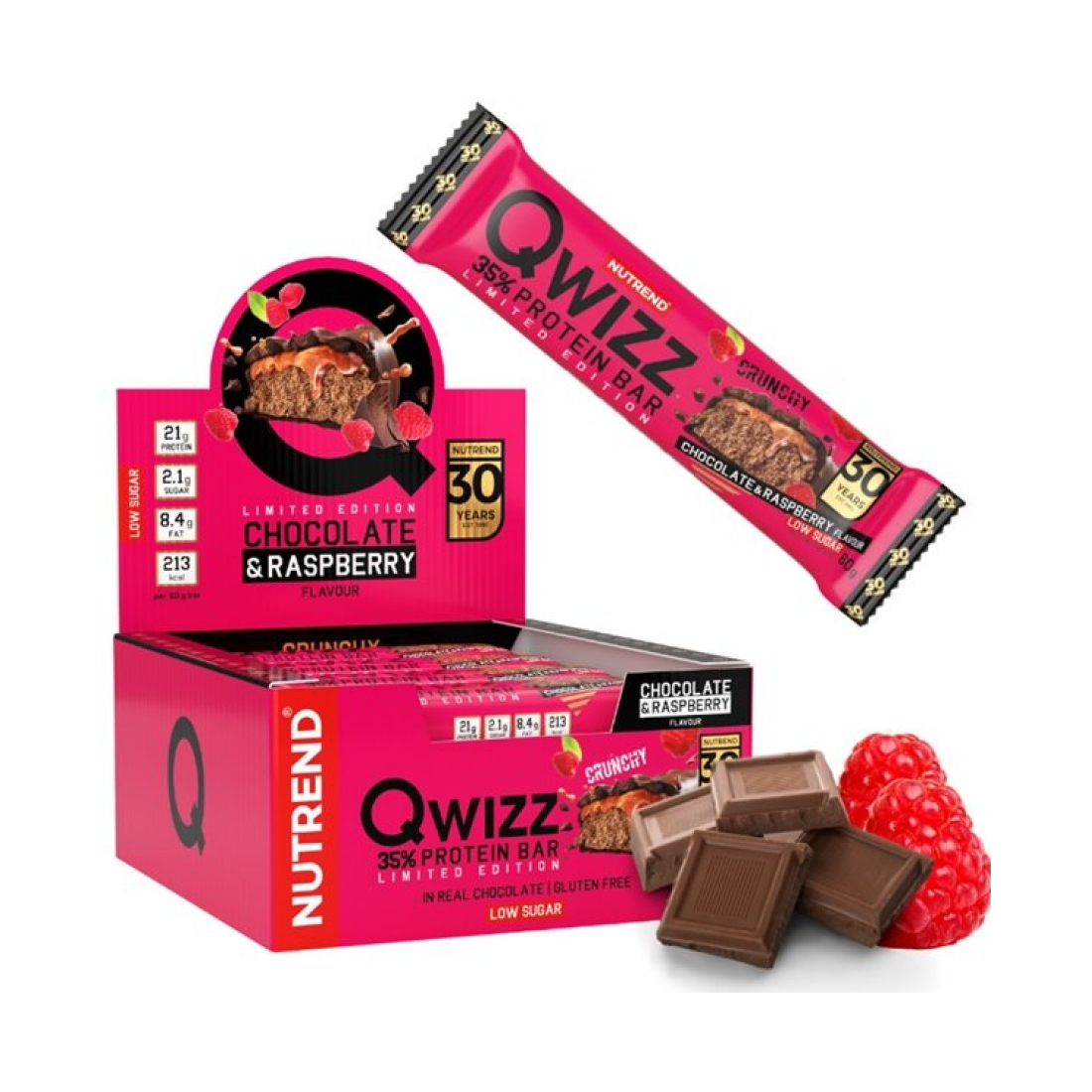 NUTREND QWIZZ 35% PROTEIN BAR CHOCOLATE RASPBERRY - 12 X 60G