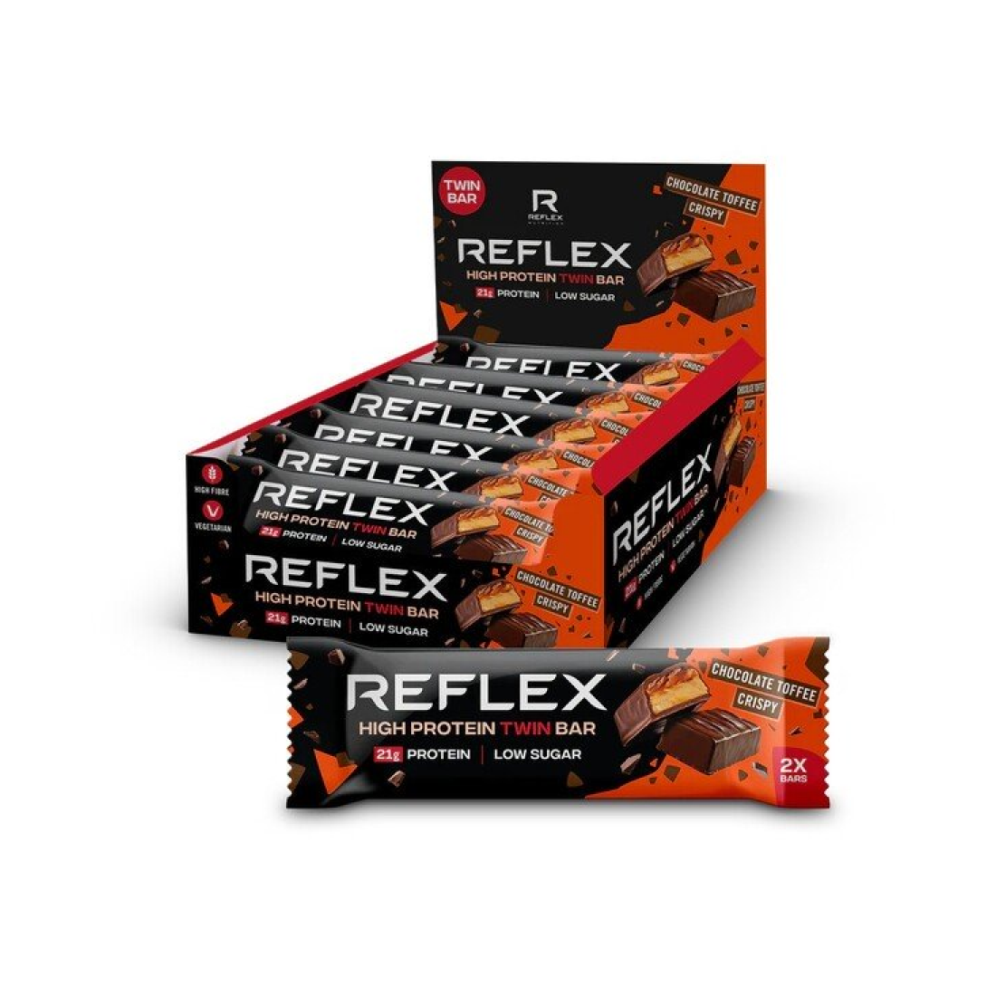 REFLEX NUTRITION HIGH PROTEIN TWIN BAR CHOCOLATE TOFFEE CRISPY - 12 X 60G
