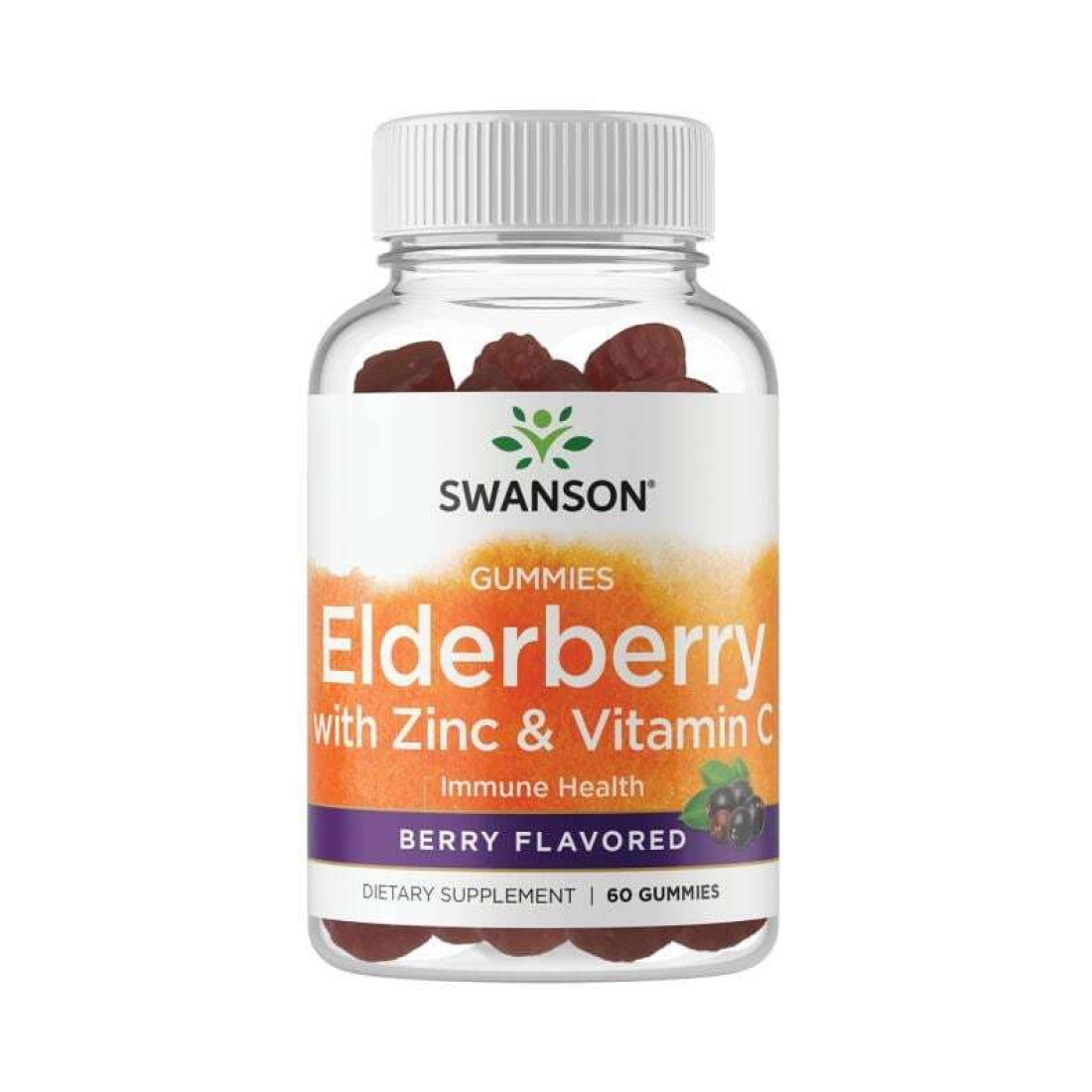 SWANSON ELDERBERRY GUMMIES WITH ZINC & VITAMIN C BERRY - 60 GUMMIES