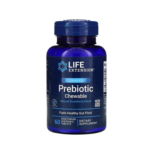 LIFE EXTENSION FLORASSIST PREBIOTIC CHEWABLE NATURAL STRAWBERRY - 60 VEGETARIAN CHEWABLE TABS