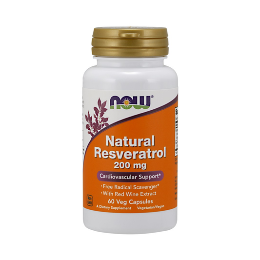 NOW FOODS NATURAL RESVERATROL WITH RED WINE EXTRACT 200MG - 60 VCAPS