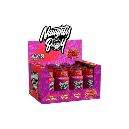 NAUGHTY BOY MENACE PRE-WORKOUT SHOT CHERRY RAZZ - 12 X 60 ML