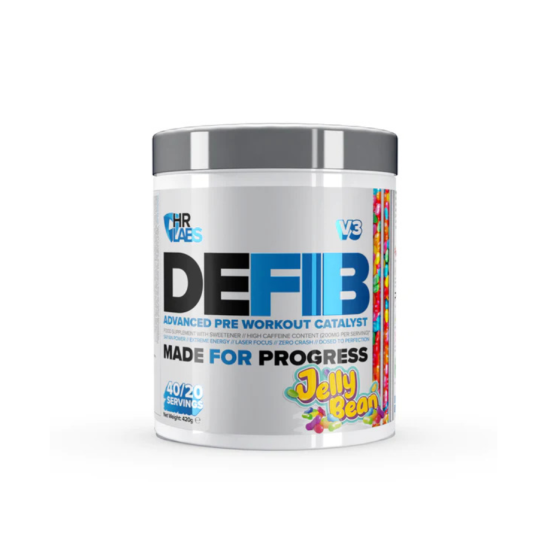 HR LABS DEFIB V3 - ADVANCED PRE WORKOUT CATALYST JELLY BEAN - 420 GRAMS