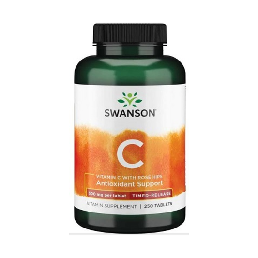 SWANSON VITAMIN C WITH ROSE HIPS - TIMED-RELEASE 500MG - 250 TABLETS
