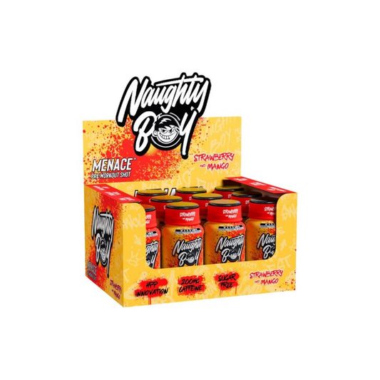 NAUGHTY BOY MENACE PRE-WORKOUT SHOT STRAWBERRY & MANGO - 12 X 60 ML