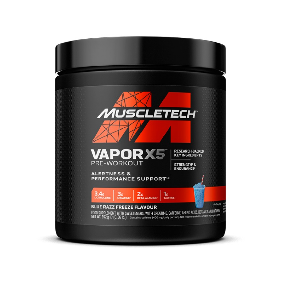 MUSCLETECH VAPOR X5 PRE-WORKOUT BLUE RAZZ FREEZE - 252 GRAMS