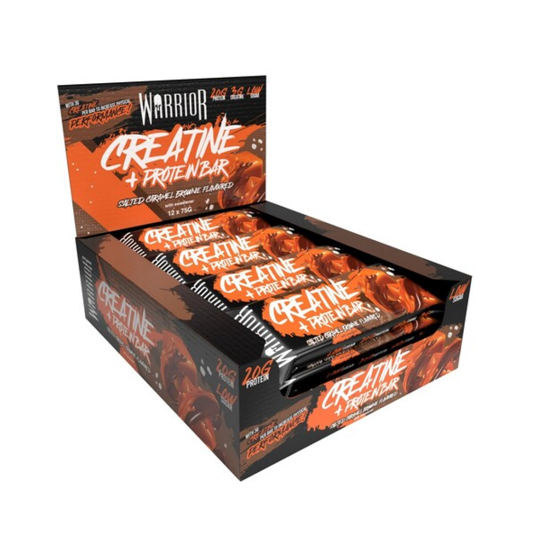 WARRIOR CREATINE + PROTEIN BAR SALTED CARAMEL BROWNIE - 12 X 75G