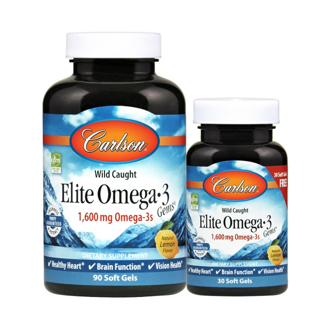 CARLSON LABS ELITE OMEGA-3 GEMS 1600MG NATURAL LEMON - 90 + 30 SOFTGELS