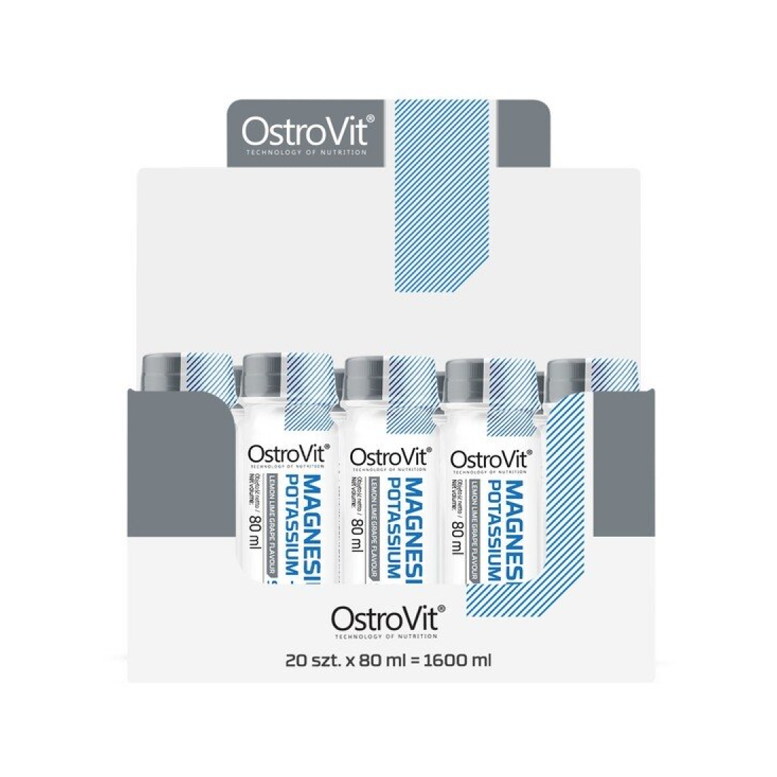 OSTROVIT MAGNESIUM POTASSIUM + B6 SHOT LEMON LIME GRAPE - 20 X 80 ML