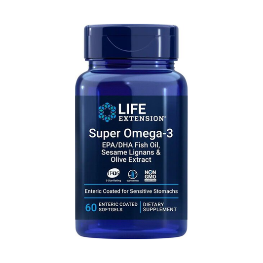 LIFE EXTENSION SUPER OMEGA-3 EPA/DHA WITH SESAME LIGNANS & OLIVE EXTRACT - 60 ENTERIC COATED SOFTGELS