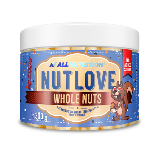 ALLNUTRITION NUTLOVE WHOLE NUTS ALMONDS IN WHITE CHOCOLATE & COCONUT - 300 GRAMS